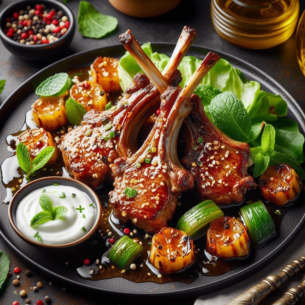 Honey Glazed Lamb Chops with Mint Yogurt Sauce Recipe