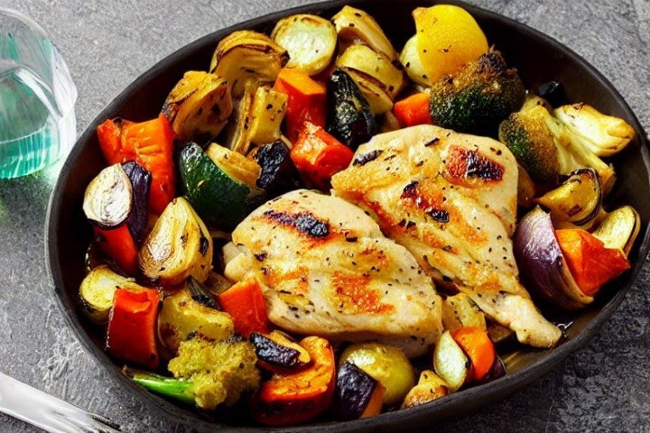 Lemon Garlic Chicken with Roasted Vegetables dish.